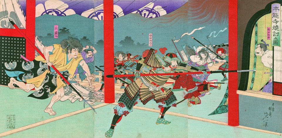 本能寺の変を描いた錦絵 — 炎上する本能寺